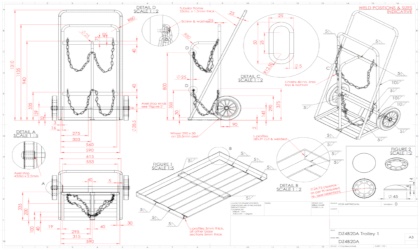 Orthographic drawings weld trolley