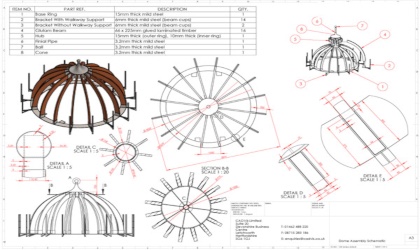 Orthographic drawings glulam dome assembly
